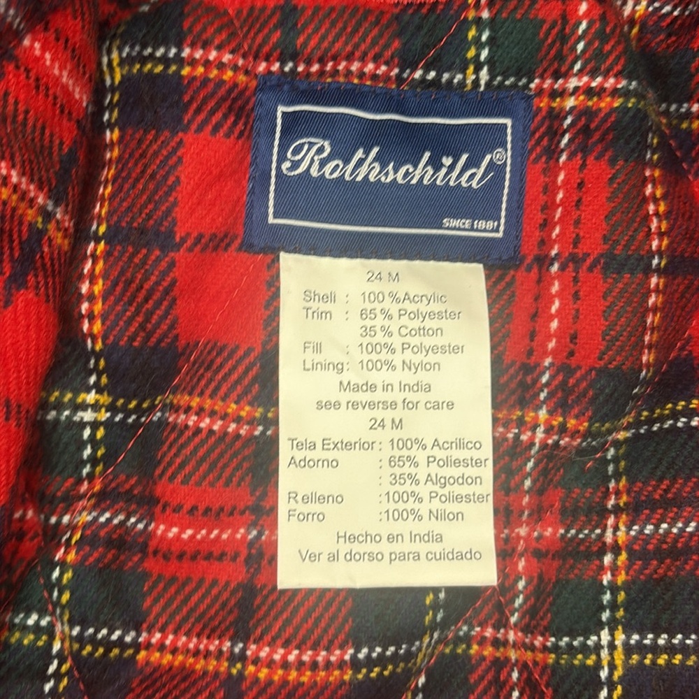 ROTHSCHILD Red & Plaid Kids Hooded Coat w/button-in removable Lining/Hood Sz 24M - Picture 5 of 6